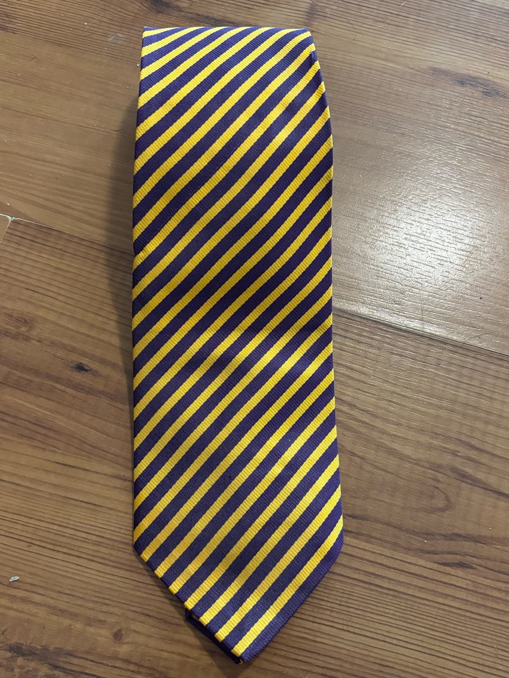 J Crew Repp Silk Neck Tie Necktie Purple And Gold Stripes Vtg Preppy